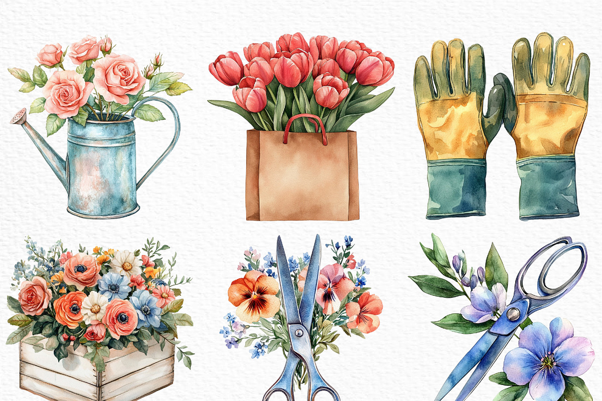 Watercolor Flower Shop Clipart, an Illustration by Craft Nest (Photo 2 of 6)