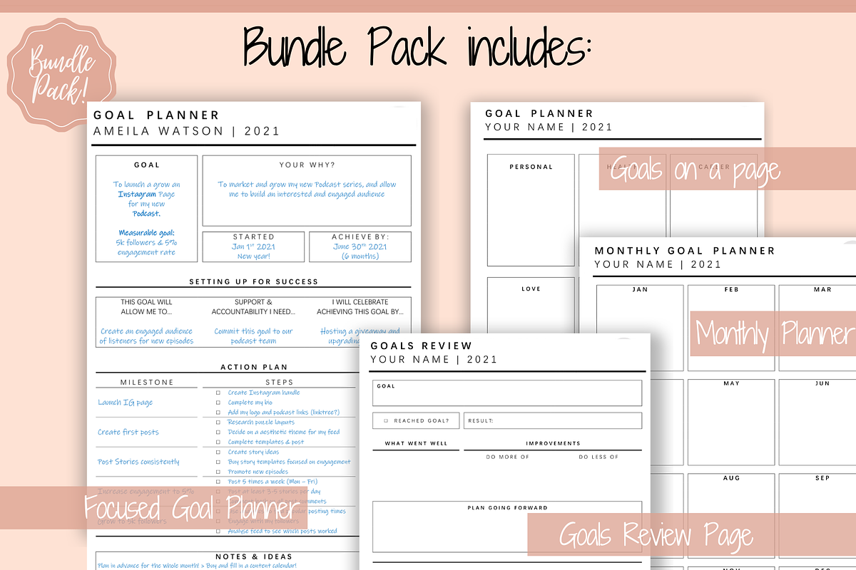 Editable Goal Planner Template Bundle