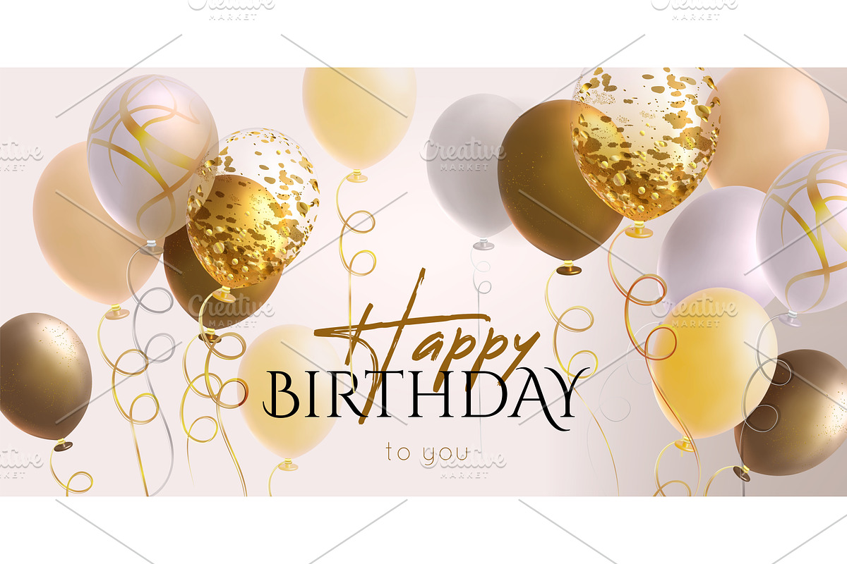 Gold balloon birthday greeting card, an Object Illustration by art PVP - market