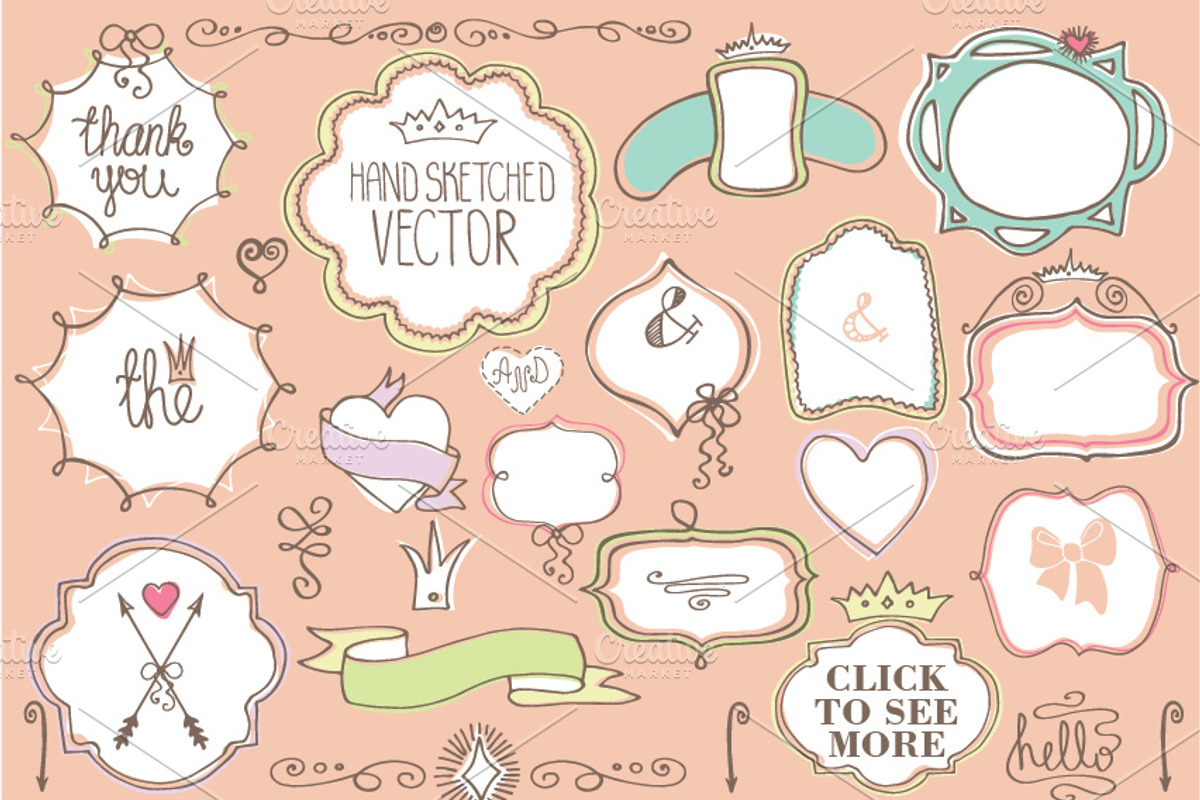 Doodle badge,decor elements set.Love