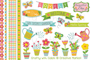 Spring Garden Clipart In Pastel