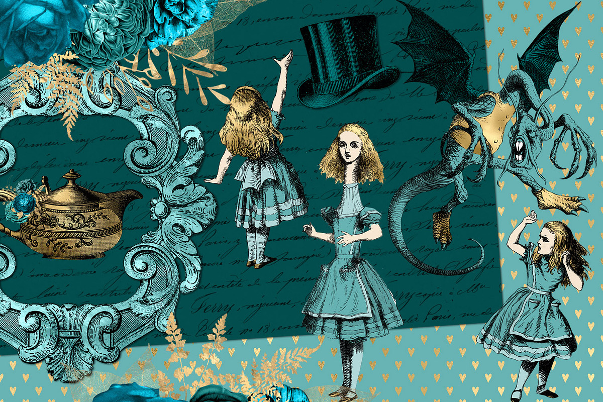 Teal and Gold Alice in Wonderland, an Illustration by Digital Curio (Photo 5 of 5)