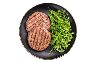 Grilled beef and pork meat patty paired with fresh veggies, an e, a Food & Drink Photo by composter-box@mail.ru