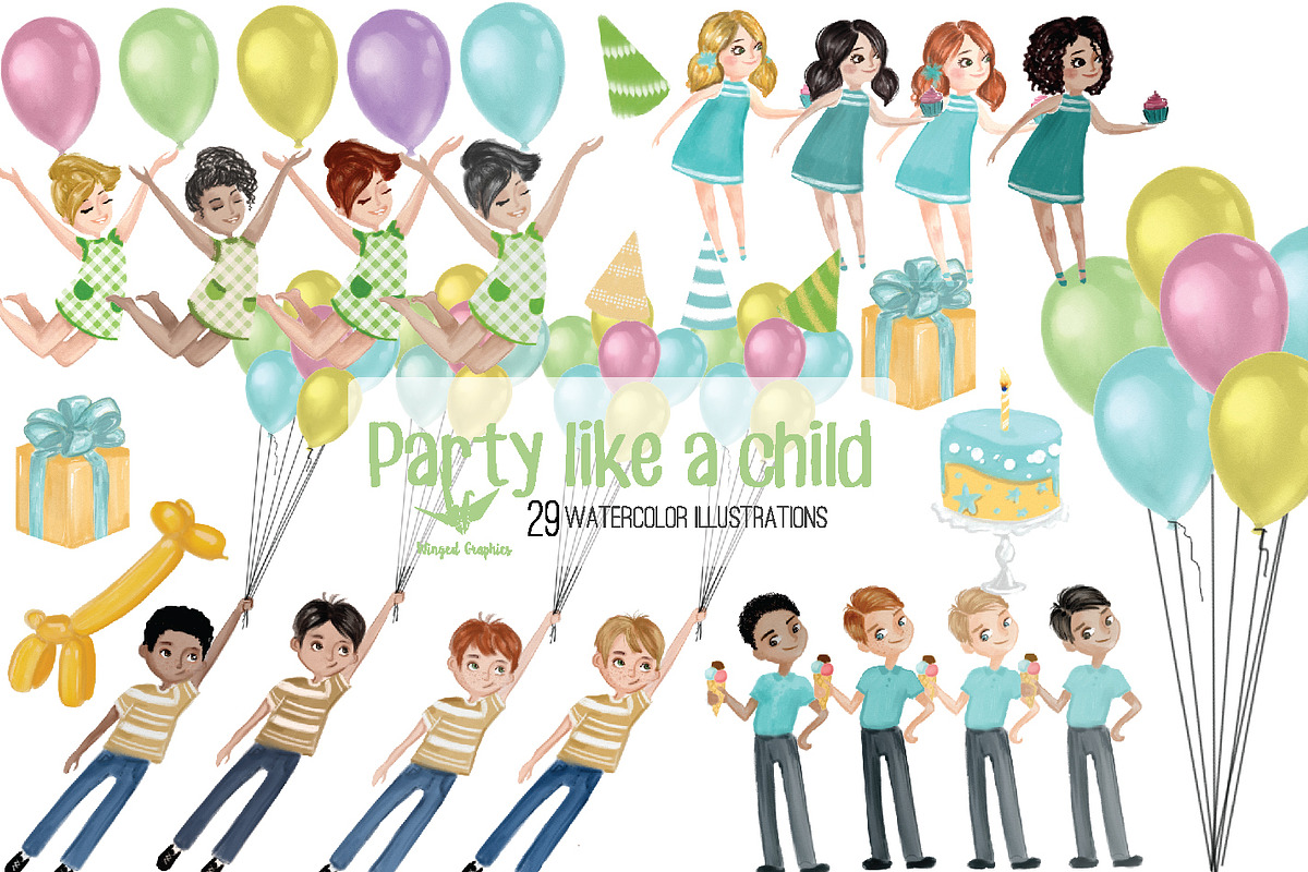Party like a child: illustration set, a Person Illustration by Winged Graphics (Photo 3 of 3)