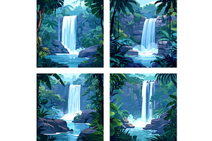 Tropical Waterfall Cartoon Vector