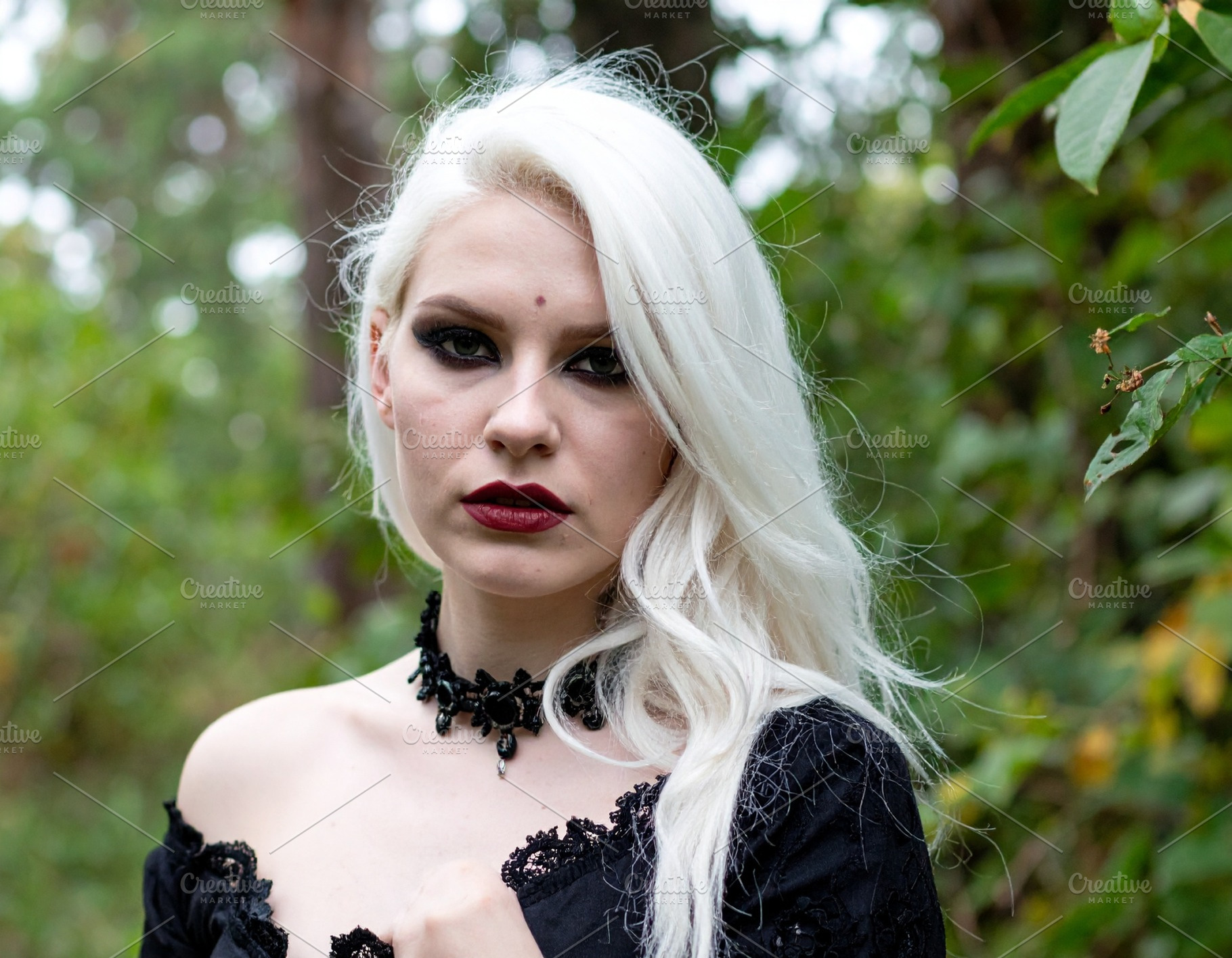 beautiful young goth woman outdoor, AI generated, a Photo by WorldOfPhotos