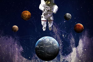 Abstract cosmos art with astronaut