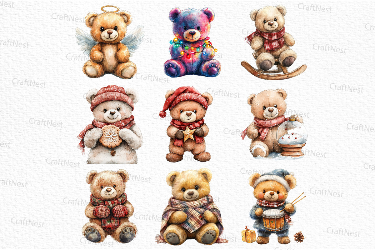 Christmas Teddy Bear Clipart, an Illustration by Craft Nest (Photo 2 of 6)