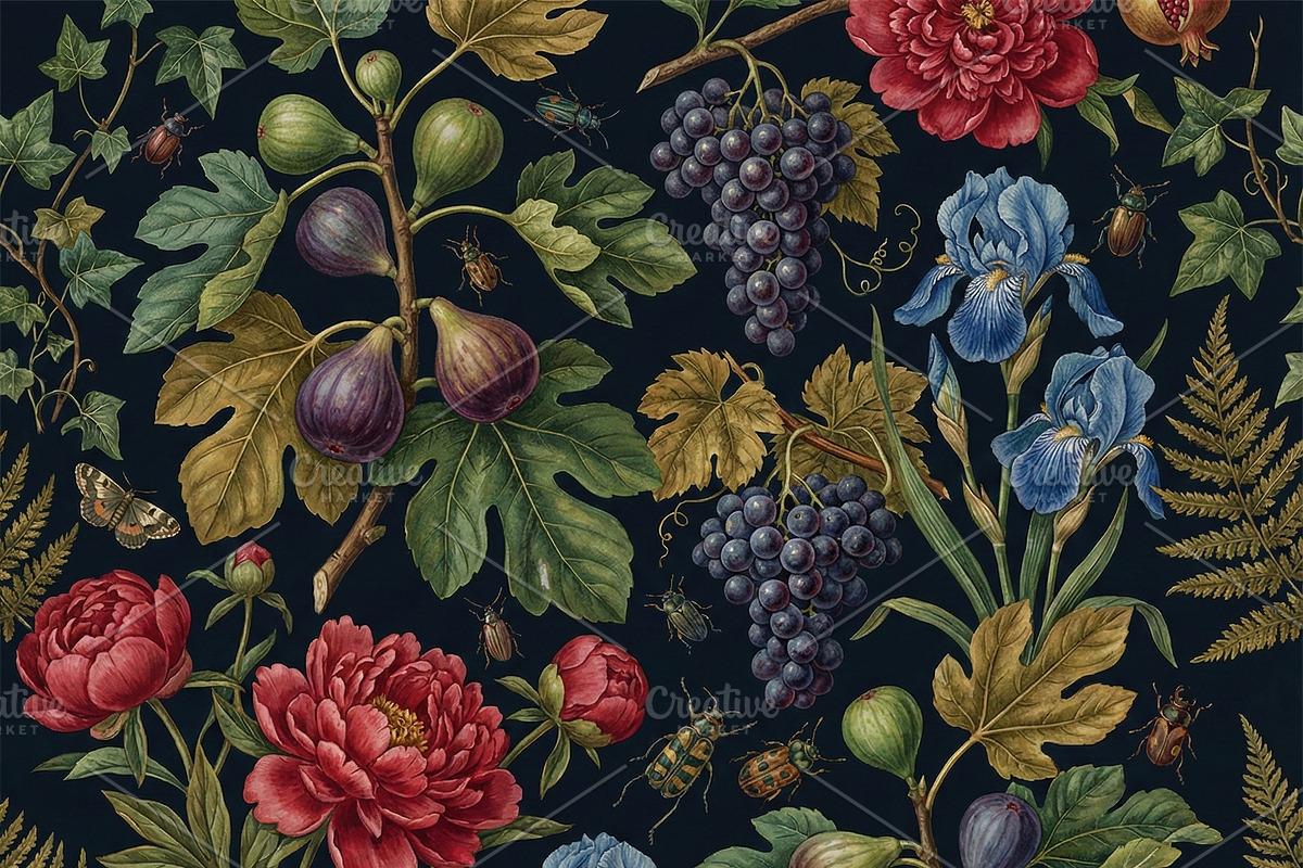 Dark Vintage Botanical Wallpaper, a Decorative Illustration by Virgo Studio