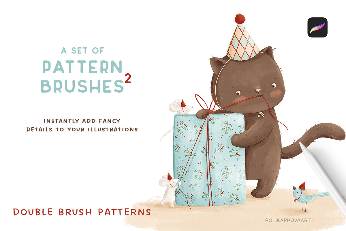 Double brush patterns for Procreate, a Brush Add-On by polikarpovaart (Photo 2 of 9)