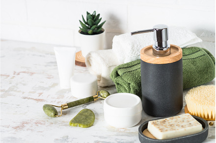 Bath accessories. Bottle of soap, a Health & Medical Photo by Nadia-nb