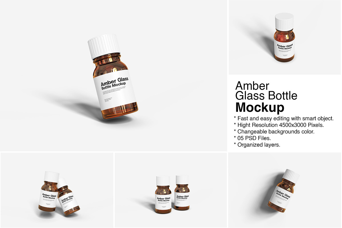 Amber Glass Bottle Mockup, a Packaging Mockup by Indah (Photo 1 of 6)