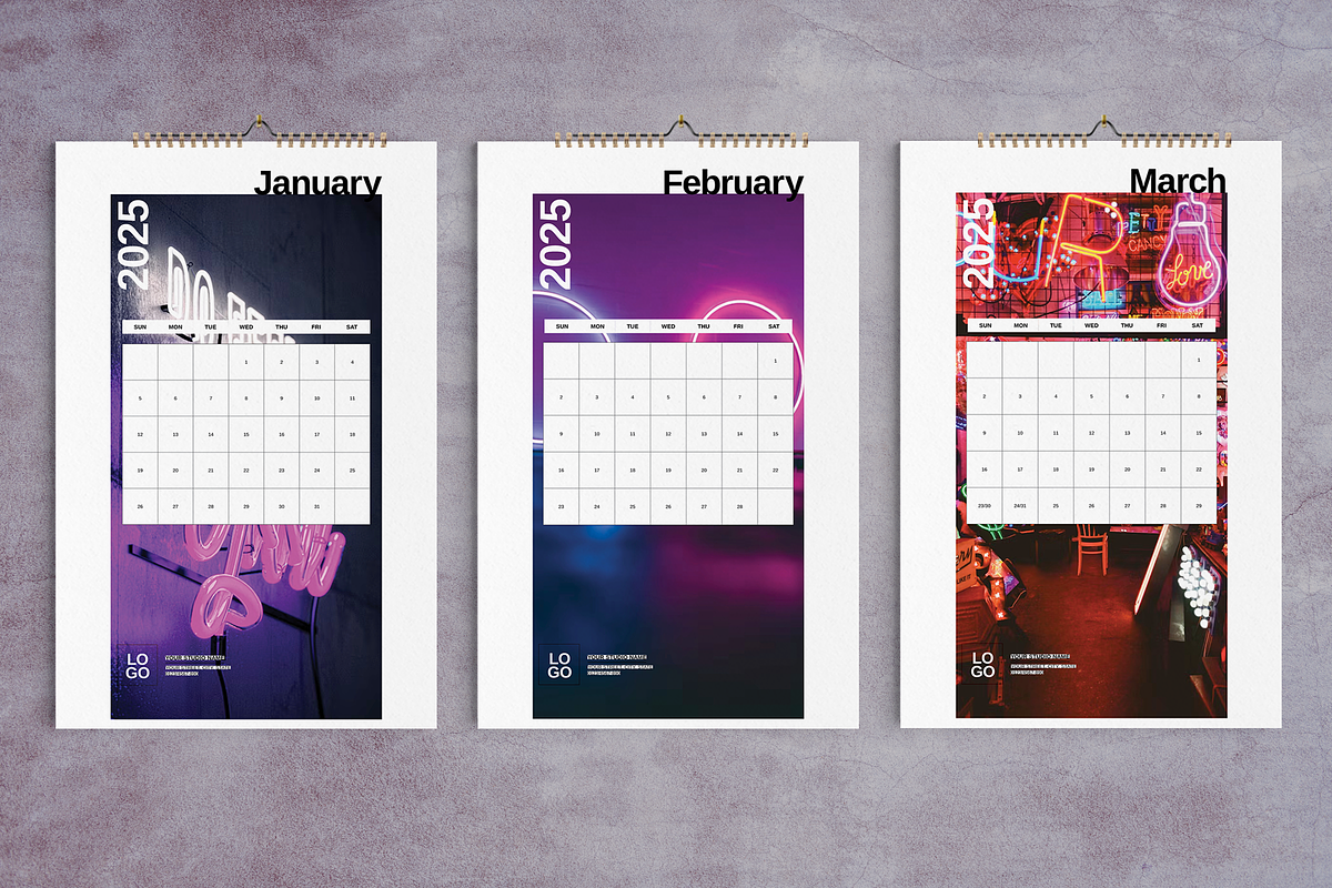 2025 Wall Calendar City Neon Design, a Stationery Template by Boris Cupac (Photo 2 of 5)