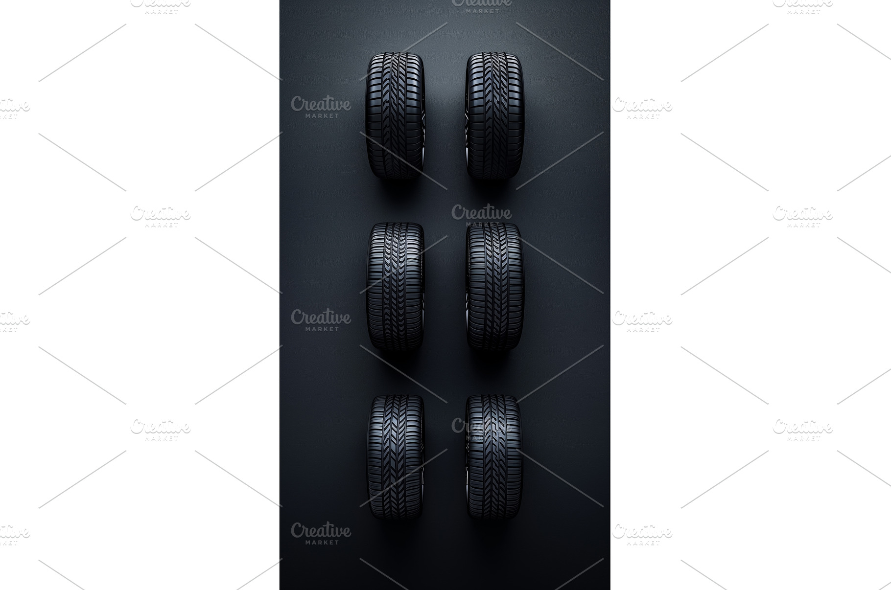 Six car tires arranged in two, an Abstract Photo by Sergey Kotenev
