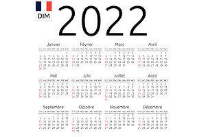 Calendar 2022, French, Sunday