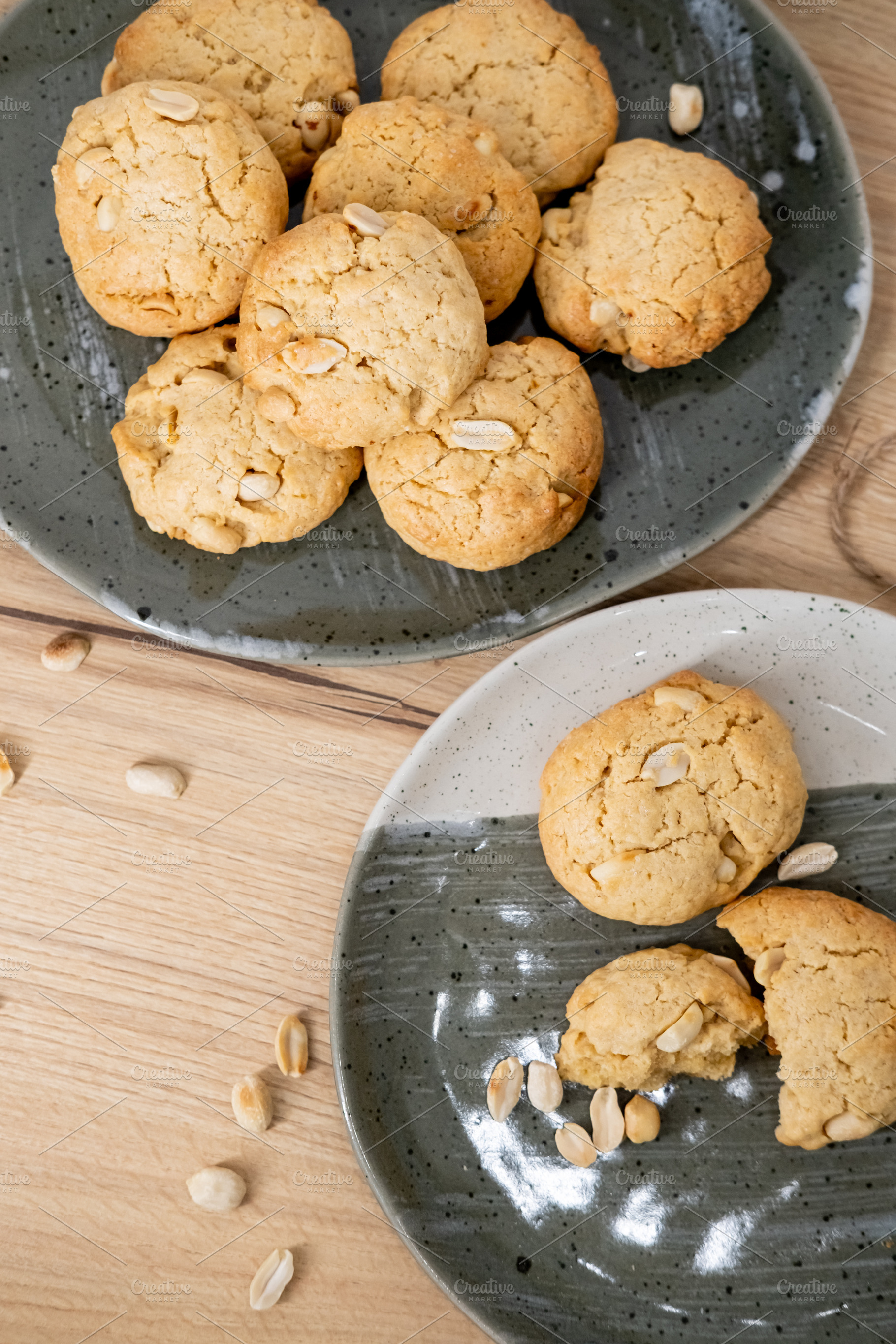 Cookies plate rustic snack peanut dish background, a Food & Drink Photo by Photo Drive Studio