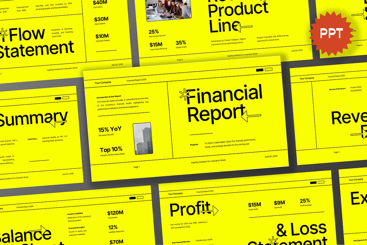 Yellow Financial Report PPT, a Presentation Template by Aiyari Graphic (Photo 1 of 5)