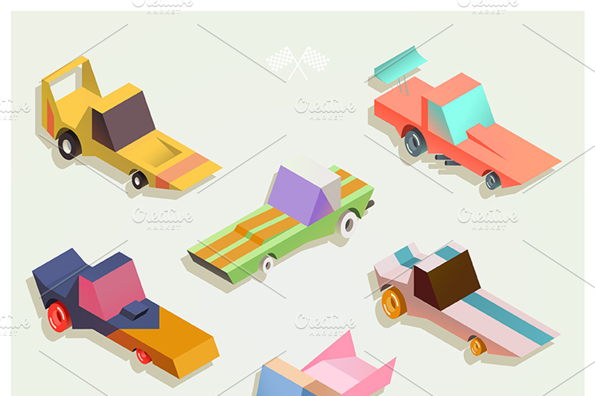 Isometric muscle/racing cars set, a Transportation Illustration by RasterBird (Photo 1 of 2)