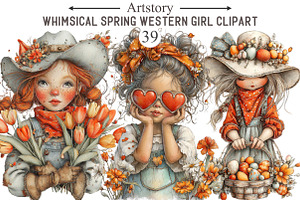 Whimsical Spring Western Girl Clipar, an Illustration by designcity5