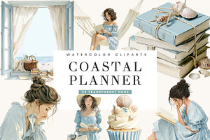 Watercolor Coastal Planner Clipart, a Person Illustration by BusyDaydesign