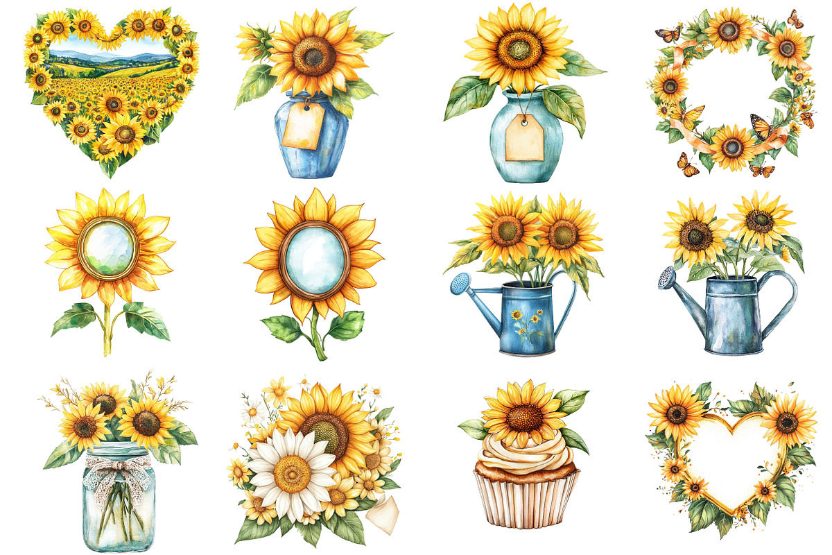 Sunflower Mother's Day Clipart, an Illustration by Watercolor design (Photo 2 of 12)