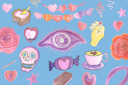 Valentine Object Watercolor Clipart