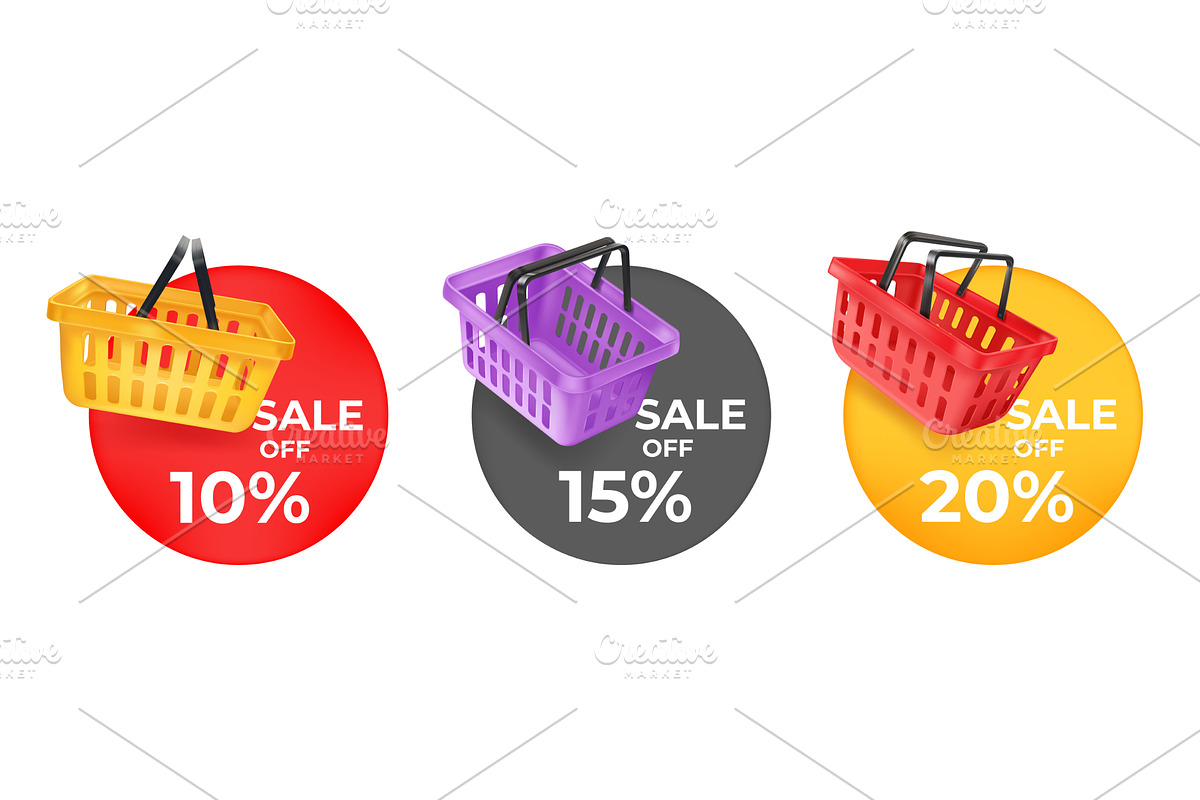 3d sale stickers. Realistic badges, an Object Illustration by Stock-Smart-Start