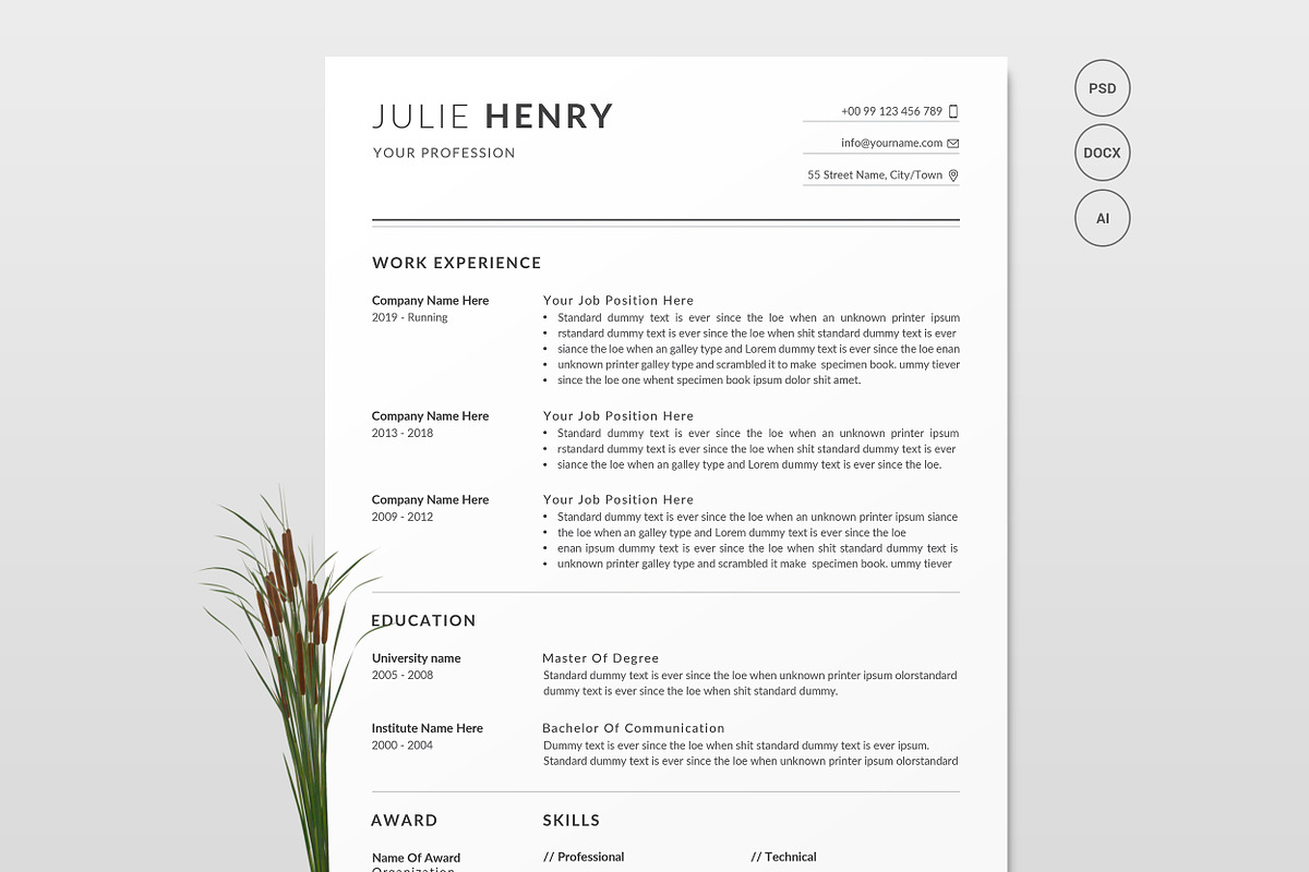 Resume Template / CV, a Resume Template by Creatune (Photo 1 of 6)