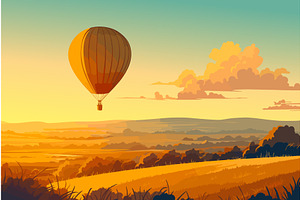 Cartoon hot air balloon flying over, an Illustration by LadadikArt