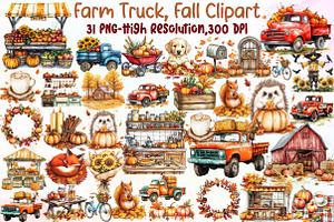 Watercolor Farm Truck, Fall Clipart, an Illustration by Sublimation Artist