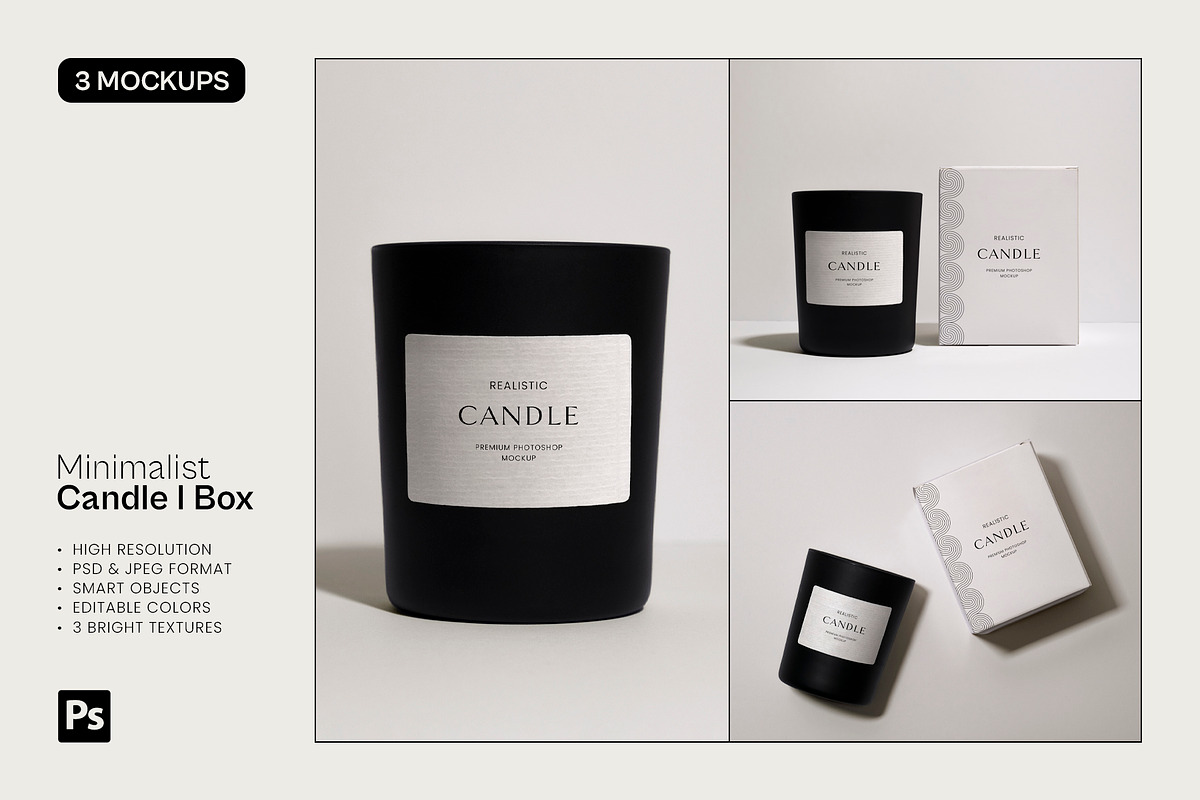 Minimalist Candle & Box - 3 Mockups, a Packaging Mockup by Studio Lanterne (Photo 1 of 7)