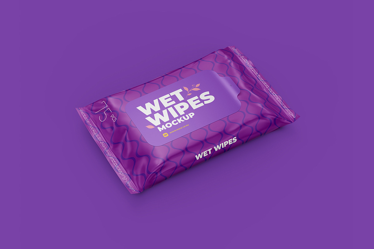 Wet wipes mockup. Angled view, a Packaging Mockup by easymock (Photo 5 of 8)