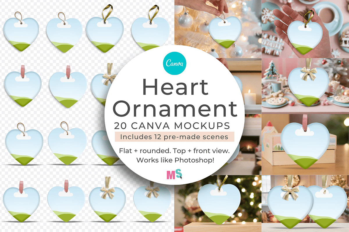 Heart Ceramic Ornament Canva Mockup, a Mockup by Mockup Scene (Photo 1 of 18)