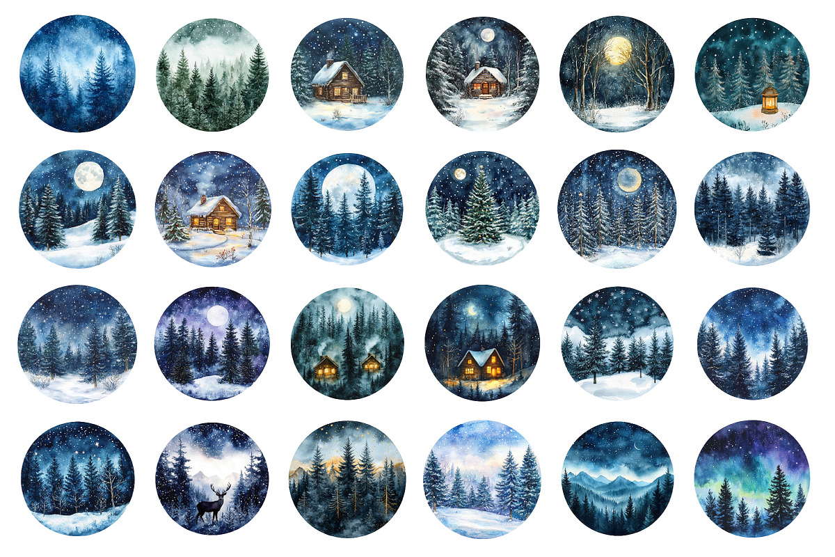 Watercolor Winter Forest clipart, an Illustration by SinaCreation (Photo 2 of 5)