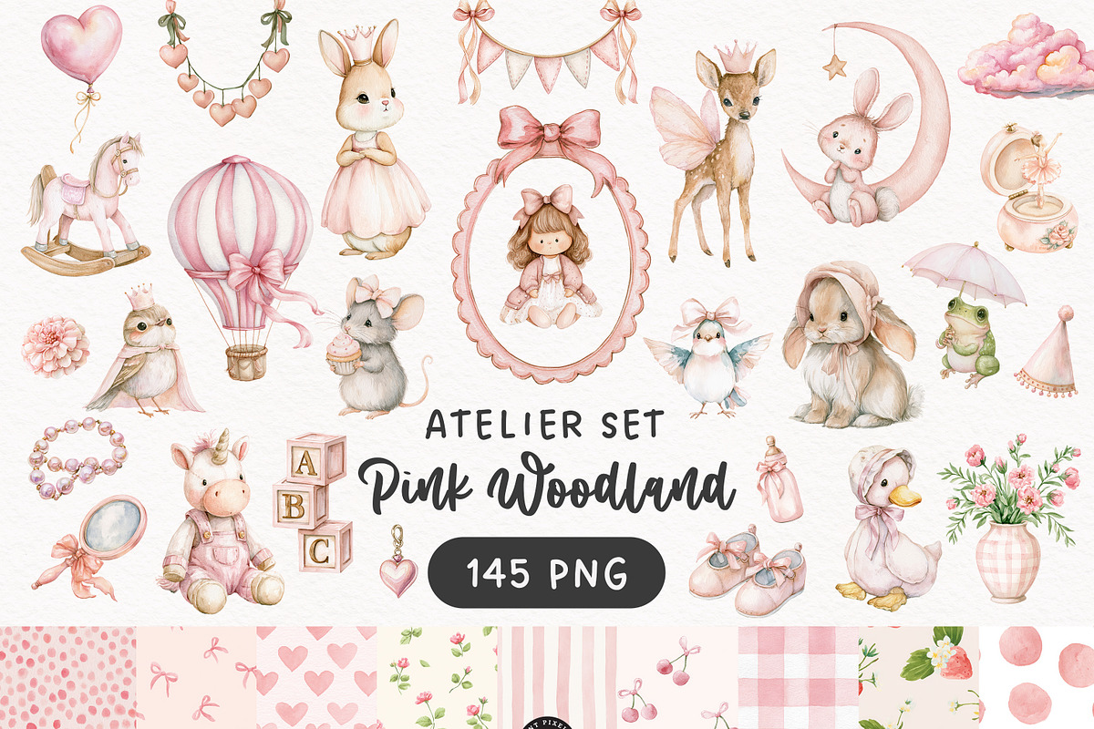 Pink Woodland Clipart Bundle, an Animal Illustration by PaintPixelCo (Photo 1 of 18)