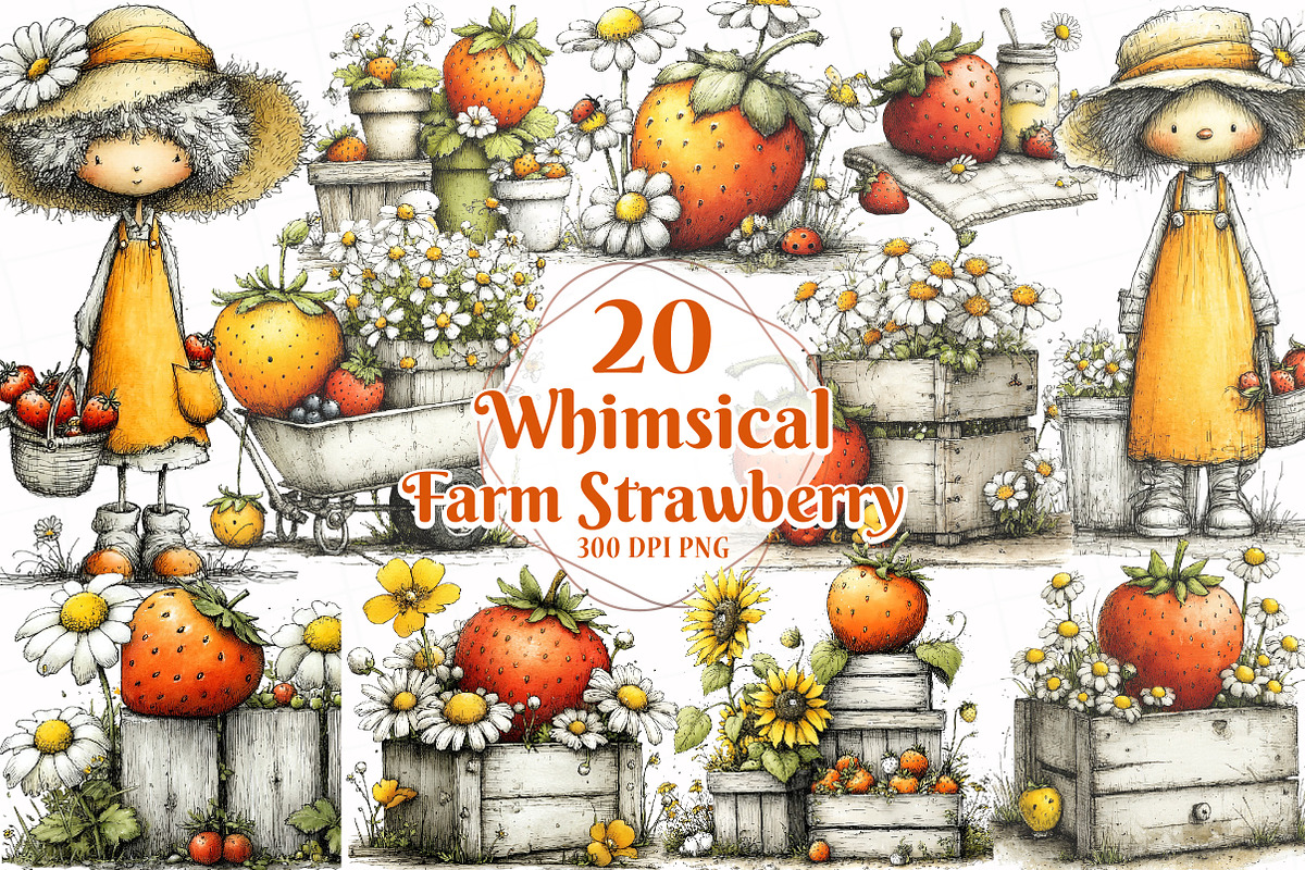 Whimsical Farm Strawberry Clipart, a Seasonal Illustration by OK Design (Photo 1 of 6)
