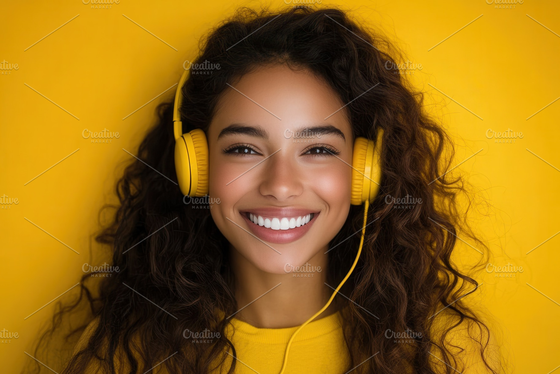 Joyful woman listening to music, a Photo by Pavel_design