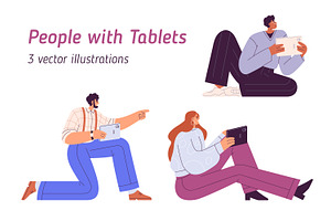 Young people using tablet PC set, a Person Illustration by Good Studio