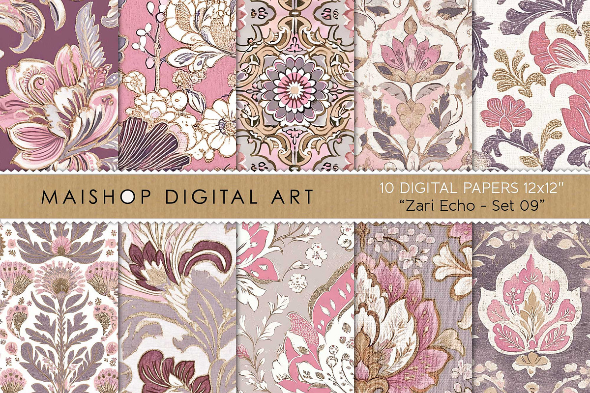 Batik Style Floral Digital Papers, a Pattern Graphic by Maishop (Photo 1 of 4)