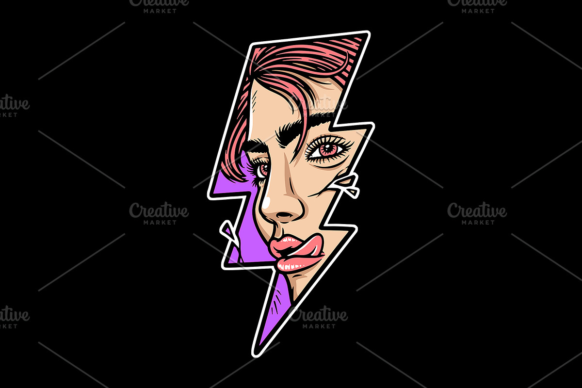 woman face in shape of lightning, a Person Illustration by gunaonedesign (Photo 1 of 4)