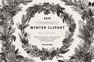 Winter Clipart B&W