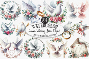 Summer Wedding Doves Clipart, an Illustration by Designking