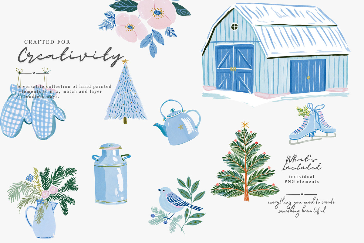 blue Christmas watercolor clipart, a Decorative Illustration by Patishop Art (Photo 8 of 13)