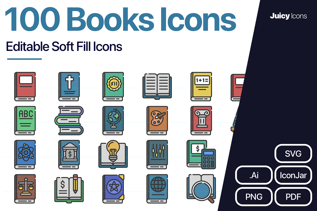 100 Books Soft Fill Vector Icons, an Outline Icon by Juicy Icons ...