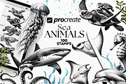 Sea Animal Procreate Brushes Stamps, a Brush Add-On by LaurenceVArtiste (Thumbnail 1 of 8)