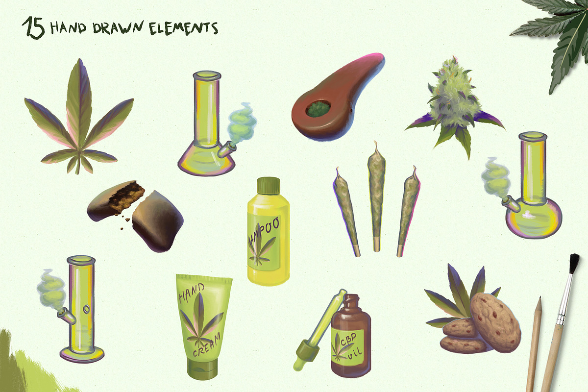 Colourful Marijuana Stuff, a Healthcare Illustration by AlenaO (Photo 2 of 4)