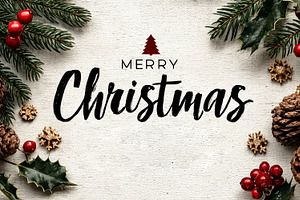 Merry Christmas Rustic Holiday Greeting Card with Pine Cones and, a Background Photo by José Manuel Gelpi