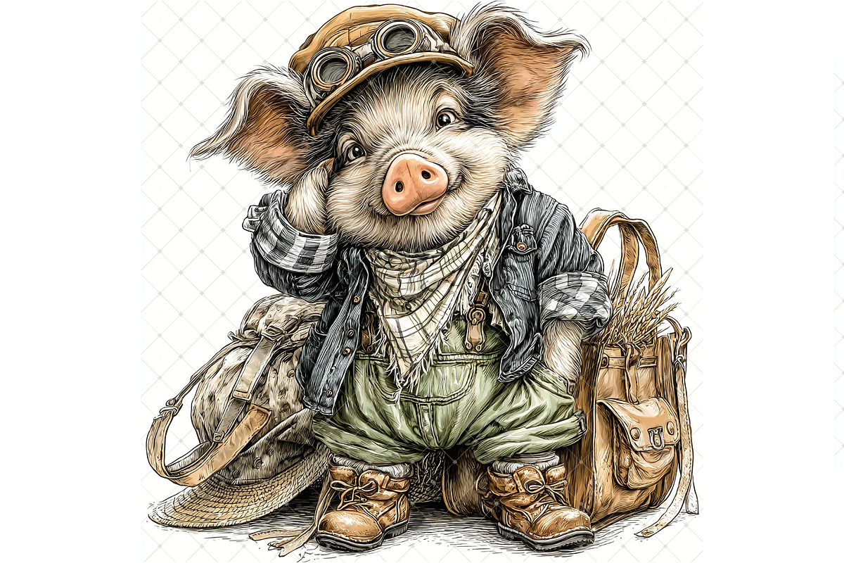 Piglet In Outfit Clipart JPG, an Animal Illustration by Memories By Lea (Photo 3 of 20)