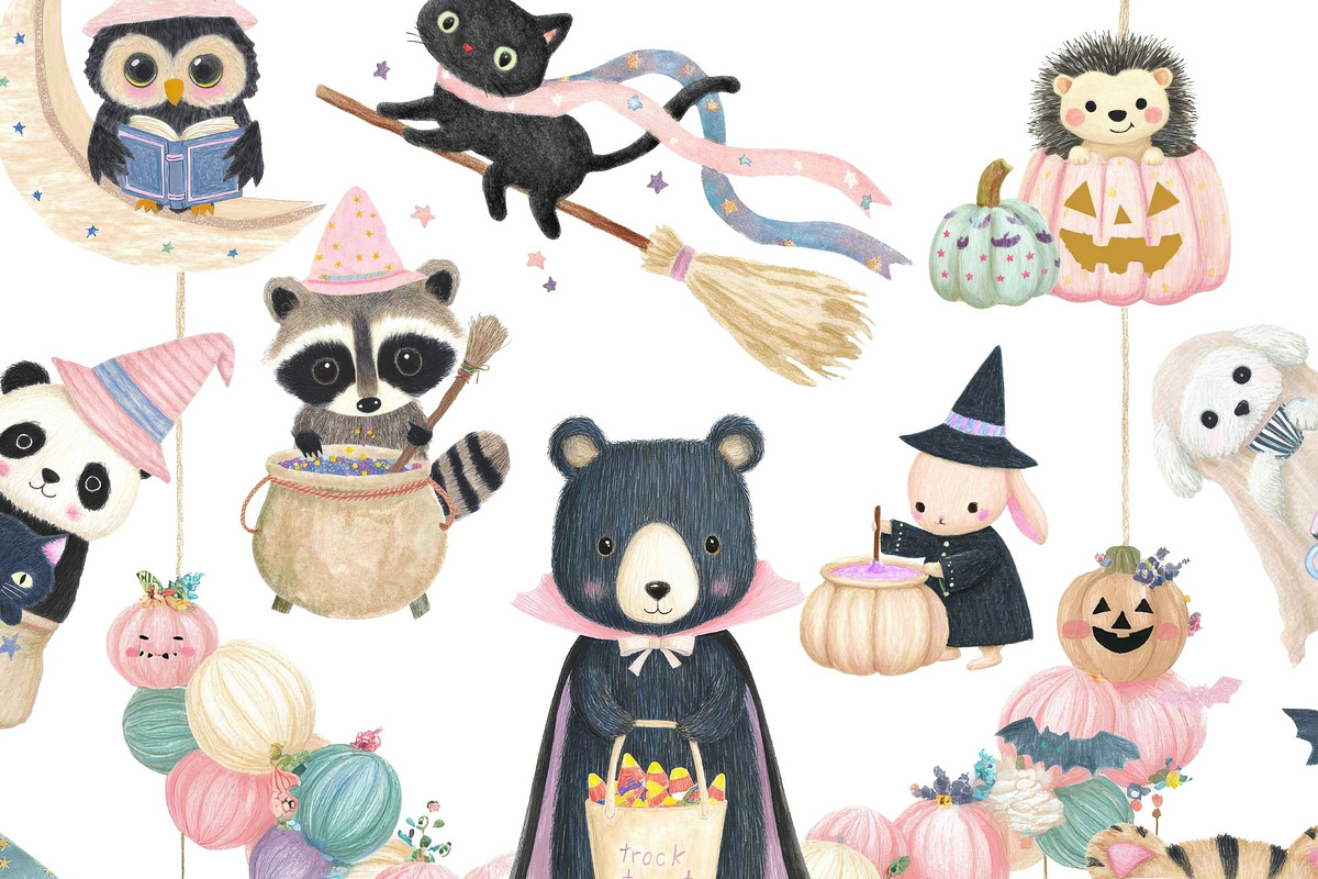 Watercolor Halloween Animal Clipart, an Illustration by Pati Paints (Photo 1 of 8)
