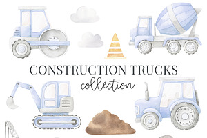 Watercolor Construction Trucks Set